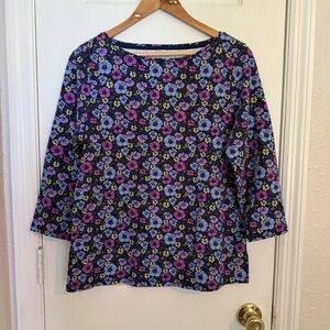 Talbots Floral Print Women's Top Petite Large Stretchy fabric Cotton